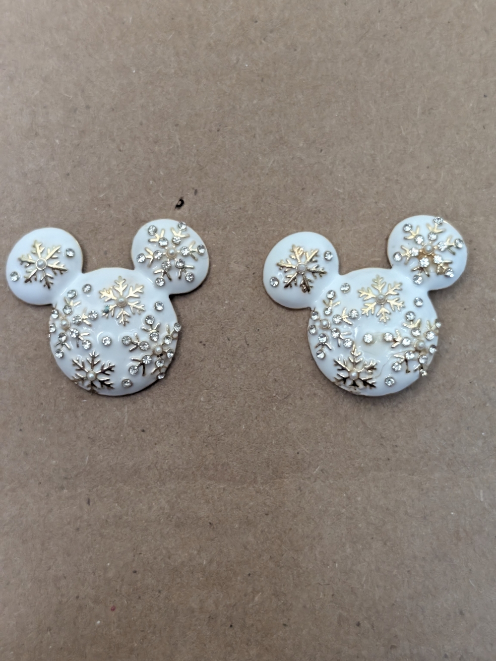 BaubleBar Disney White & Gold Snowflake Mouse Stud Earrings Diy